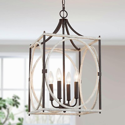 #ad 4 Light Distressed Gray and Rustic Bronze Farmhouse Cage Chandelier $188.37
