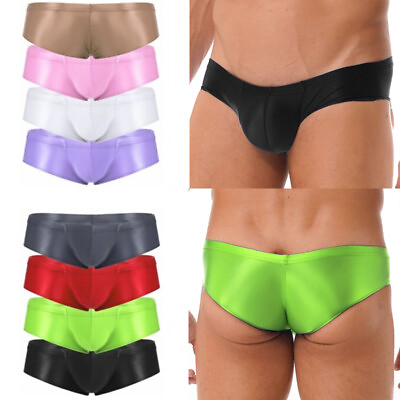 #ad Men Underpants Glossy Low Rise Briefs Thong Elastic Waistband Bottoms Swimwear $7.87