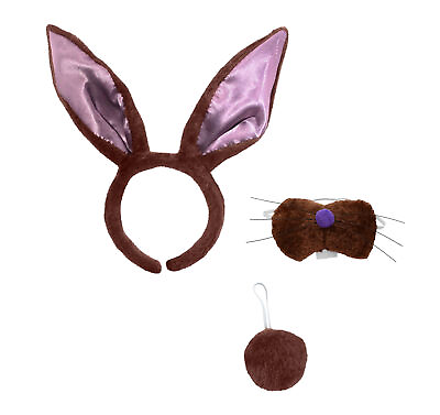 #ad Adult Brown Bunny Ears Headband Nose Tail Set Easter Rabbit Animal Costume Kit $8.99