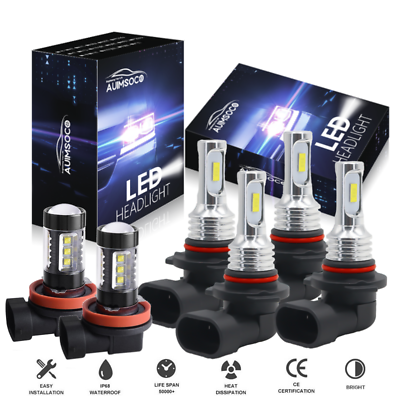 #ad Combo LED 9005 9006 Headlight H11 Fog Light Kit High Low Beam Bulbs 6000K White $35.99
