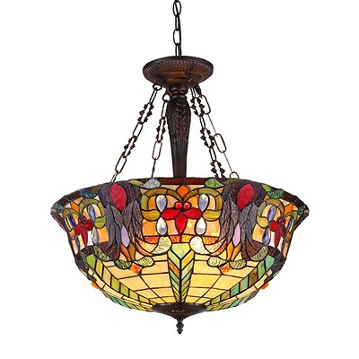 #ad Tiffany Style Ceiling Pendant Fixture Stained Glass 22quot; Shade Reverse Hanging $330.79