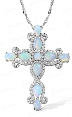 #ad Opal Cross pendant chain pendant Cross Pendant Necklace Anniversary Gift For Her $99.99