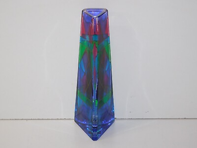 #ad Vintage Murano Italy 8quot; Hand Painted Modern Multi Color Glass Flower Stem Vase $35.00