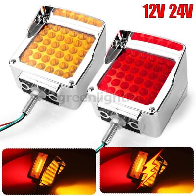 #ad 2pcs Amber Red LED Double Face Truck Pedestal Fender Stop Turn Signal Tail Light $56.98