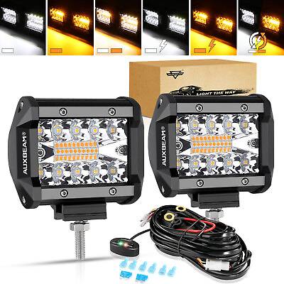 #ad AUXBEAM 4quot;inch LED Light Bar Amber White Strobe Driving Lamp For Jeep Gladiator $53.99
