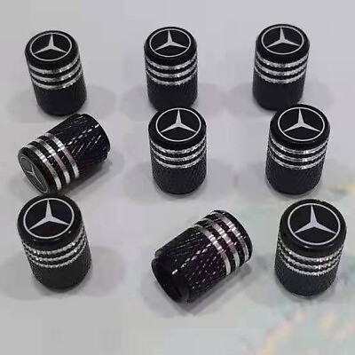 #ad 4 Mercedes Silver Black Tire Air Valve Stem Cap Fits Most Cars Wagons amp; SUVs $8.88