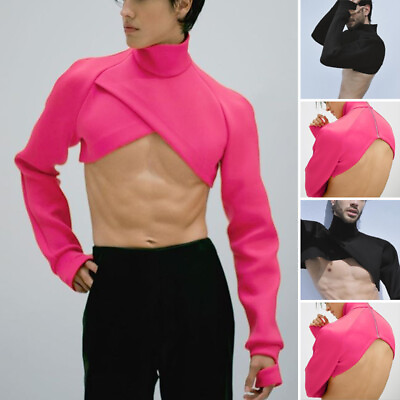 #ad Fashion Men Long Sleeve High Neck Muscle Fit Crop Top Zip Up Tops Pullover Plus $14.85