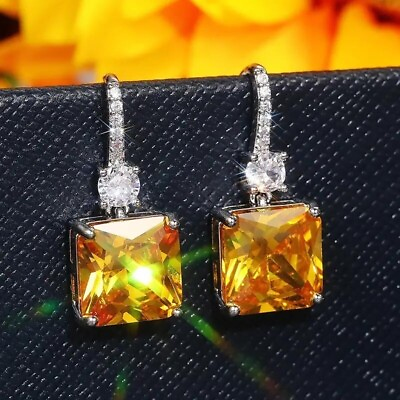 #ad Stylish Luxury Sparkling Earrings Yellow Zircon Earrings Accessories Wedding New $16.98