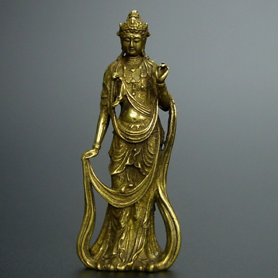 #ad #ad Chinese old collection handwork bronze Guanyin Bodhisattva pocket statue $4.15