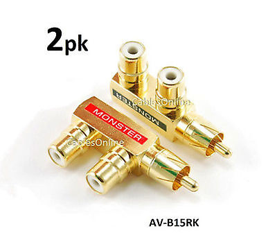 #ad 2 PACK RCA Gold Plated 1 Male 2 Female Slim Line Signal Splitter Adapter $11.99