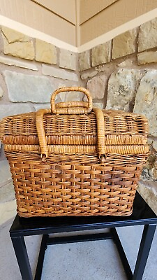 #ad America made a vintag rattan picnic basket with legs Vintage Friesland Wicker $200.00