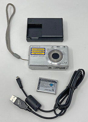 #ad Sony Cyber Shot DSC S750 7.2MP Digital Camera Silver W Battery amp; Charger Tested $79.95