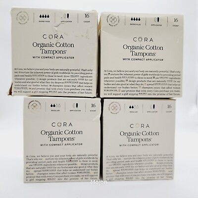 #ad 4 Boxes Cora Organic Cotton Tampons 2x Regular amp; 2x Super Plus 16 COUNT EACH $23.90