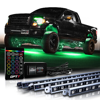 #ad OPT7 Aura Truck SUV LED Underglow Lighting Kit w Remote Waterproof Glow Bars $84.99