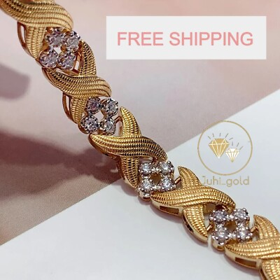 #ad 2.50CT Round Simulated Diamond Unisex Cross Link Bracelet 14K Yellow Gold Plated $259.99
