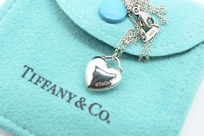 #ad TIFFANY amp; Co. Puffy Heart Pendant Necklace Sterling Silver Retired w Pouch $129.58