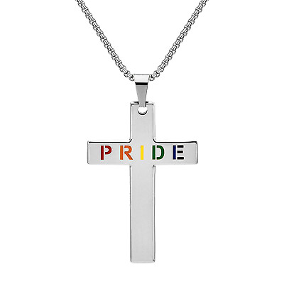 #ad Men Boys Rainbow LGBTQ Gift Stainless Steel Gay Pride Cross Pendant Necklace 24quot; $12.08