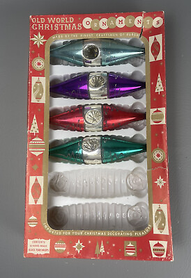#ad 4 Vintage CHRISTMAS TREE Glass Teardrop ORNAMENTS Boxed Old World Austria $41.00