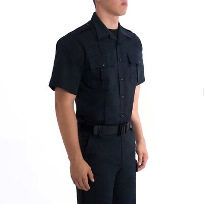 #ad New: Blauer Short Sleeve Black Cotton Police Uniform Shirt 8713X $12.00