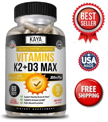#ad Vitamin K2 MK7 with D3 5000 IU Supplement BioPerine Capsules Immune Health $9.98