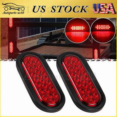 2 Red 6quot; Oval Trailer Lights 24 LED Stop Brake Tail Truck Sealed Grommet Plug US $26.39