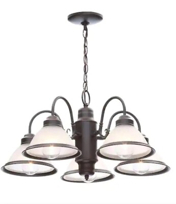 #ad Hampton Bay 5 Light Oil Rubbed Bronze Chandelier w Frosted Ribbed Glass Shades $52.00