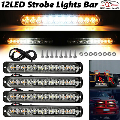 4x Amber White 12 LED Car Truck Emergency Warning Hazard Flash Strobe Light Bar $16.29
