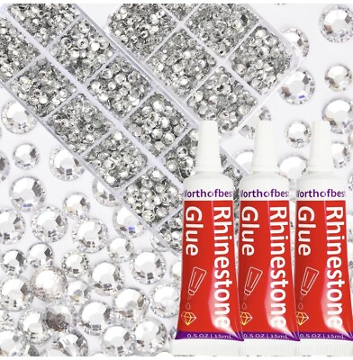 #ad Glue With 2500Pcs Clear Silver Rhinestones Diamonds for Crafts Clothes $8.99
