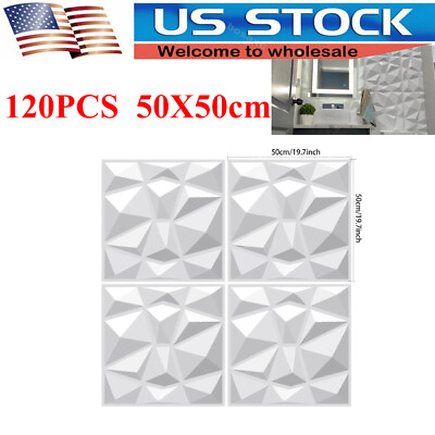 #ad 120PCS 3D Wall Panels PVC Plastic 50cm Ceiling Decor Wallpaper Tiles Cladding $344.77