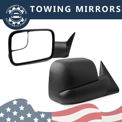 #ad Tow Mirrors For 1994 1997 Dodge Ram 1500 2500 3500 Flip Up Power Adjustable Lens $85.40
