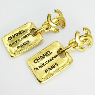 #ad CHANEL Earrings AUTH Coco Logo Mark Vintage Gold SWING Used From Japan $970.00