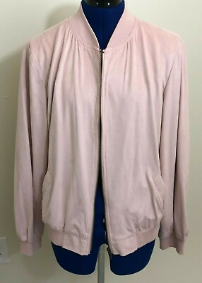 #ad Francesca#x27;s Size Large Faux Suede Jacket Full Front Zip Light Pink Lined New $19.99