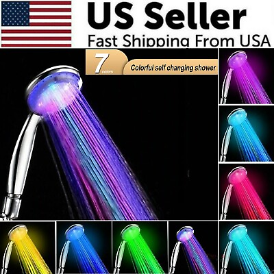 #ad Handheld 7 Color Changing LED Light Water Bath Home Bathroom Shower Head Glow $10.49