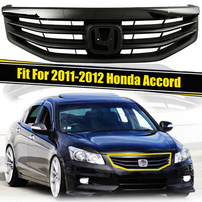 #ad For 2011 2012 Honda Accord LX Front Bumper Upper Grille Glossy Black Mesh Grill $74.99