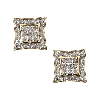 #ad Halo Micro Pavé Concave Square Diamond Stud Earrings 0.29ct Real 10K Yellow Gold $329.99