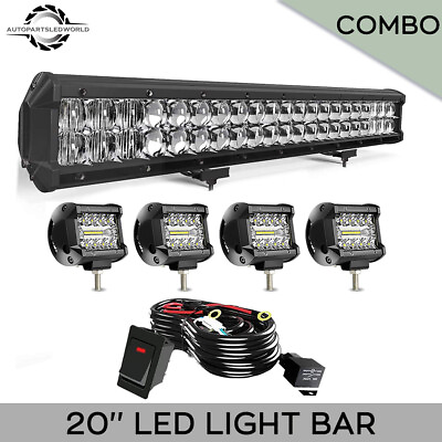 #ad LED Light Bar 20Inch 126w Combo Light with Wiring Harness 4#x27;#x27;Pods fit Ford Jeep $73.99