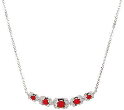 #ad QVC Coral Gemstone Diamond Cut Curved Bar Necklace Sterling Silver $80.03