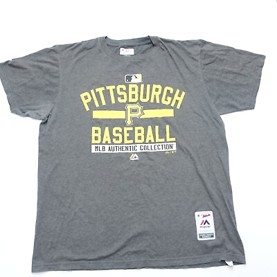#ad Majestic T Shirt Men#x27;s Large Gray Pittsburgh Pirates Crew Short Sleeve Pullover $24.29