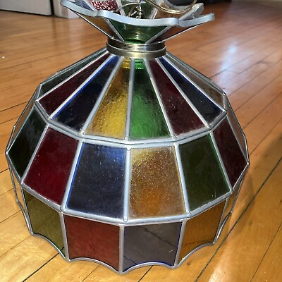 #ad Vintage Stained Glass Hanging Light Shade Multi Colored Large $169.99