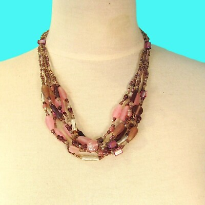 20quot; Light Purple Shell Chip Mixed Bead Handmade Multi Strand Seed Bead Necklace $5.99