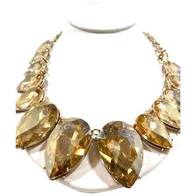 #ad Large Pear Shaped Aurora Champagne Topaz Colored Faceted Glass Stones Statement $134.00