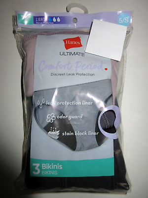 #ad Hanes Ultimate BIKINIS Light Comfort Period Protection 3 Pack Panties Size 5 S $18.90