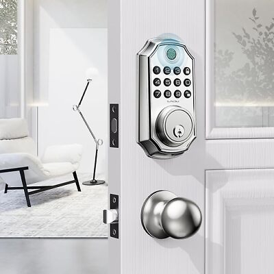 #ad #ad Fingerprint Keypad Smart Door Lock Handle Door Knob with Keypad Deadbolt LNDU $157.99
