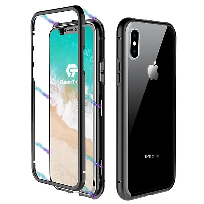 #ad For Apple iPhone XS X Case Luxury Magnetic Metal Frame Tempered Glass Back Cover $12.89