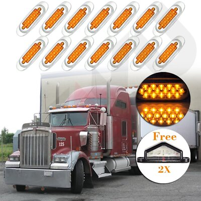 #ad 14x 16LED 6.5quot; Truck Side Turn Marker Light Chrome Trailer amp; Free License Plate $45.89