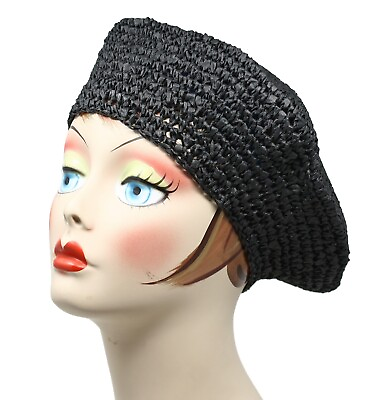 #ad Black Lightweight Summer 10quot; Beret Hat Handmade Crochet Easy to Wear Hey Viv $18.00