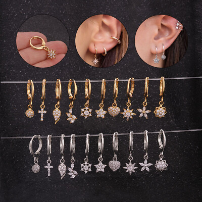 #ad Zircon Crystal Earring Stainless Steel Ear Stud Cartilage Piercing Jewelry New ☆ $1.86