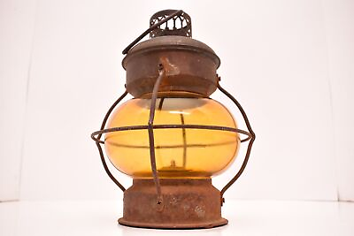 Vintage Lantern Nautical Ship Boat Onion Oil Lamp Light ATQ Brass Maritime Amber $187.60