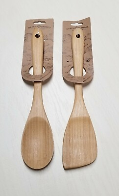 #ad Wooden Spoon amp; Spatula for Cooking Bamboo Wood Kitchen Tools Utensils 12quot; Long $9.99