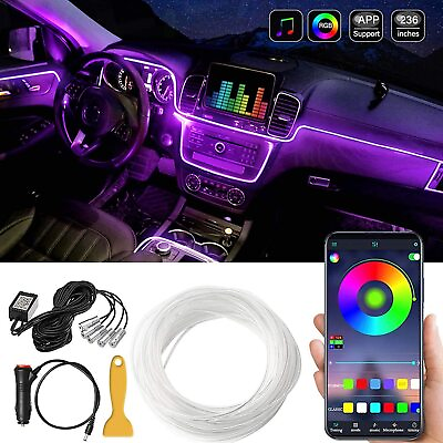#ad 6M Car RGB Interior Ambient LED Strip Light APP Music Control Atmosphere Lamps $18.99
